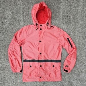 NIKE Rain Jacket Hooded Lightweight Poly Nylon Salmon Pink Black Mens Size Small